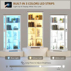 71” Display Cabinet with Glass Doors, Modern Curio Cabinet with 3 Color Lights - Image 3