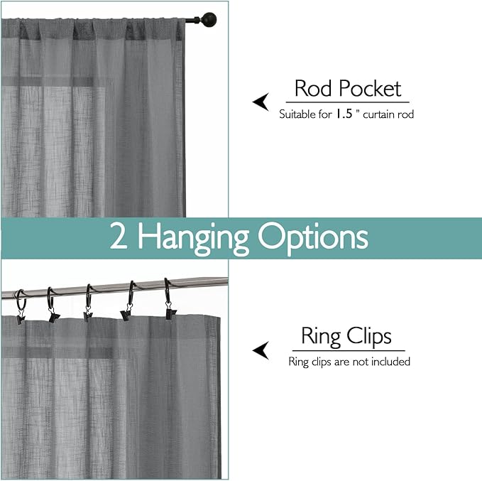 Chyhomenyc Charcoal Grey Semi Sheer Curtains 54 Inch Length - Image 4