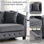 2 Piece Modern Chesterfield Velvet 77" 3-Seater+59" Loveseat Sofa Set, - Image 4
