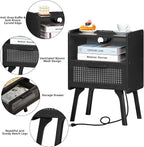 Lerliuo Rattan Nightstand with Charging Station, Side Table with Drawer Open - Image 7