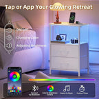 Somdot White Nightstand with Charging Station and LED Light - Image 4