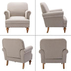 Khaki Striped Linen Fabric Accent Chair, Modern Farmhouse Upholstered Armchair - Image 7