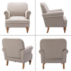 Khaki Striped Linen Fabric Accent Chairs Set of 2, Modern Farmhouse Upholstered - Image 9