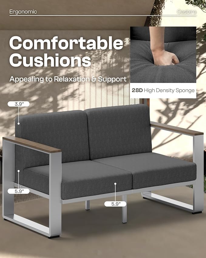 Outdoor Aluminum 3-Seat Sofa, Modern Patio Patio Furniture - Image 2