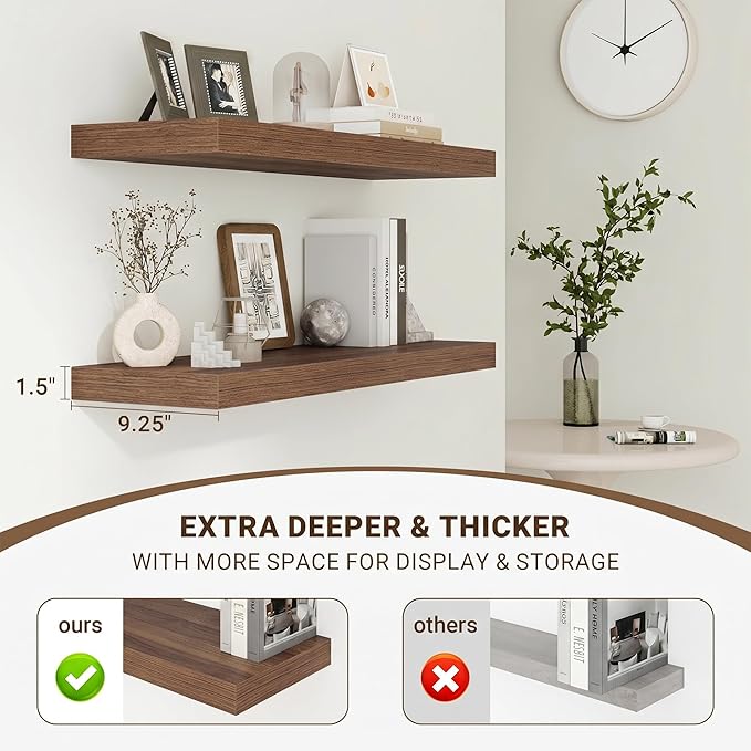 Acovy 16 Inch Floating Shelves, Wooden Shelves - Image 5