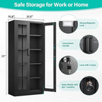 Metal Storage Cabinet with Lock and Glass Doors, Glass Display Cabinet - Image 3