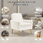 Sherpa Accent Chair, Modern White Teddy Fabric Upholstered Comfortable Armchair - Image 6