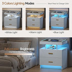 LED Nightstand with Wireless Charging Station, Glass Top Smart Bedside Table - Image 4