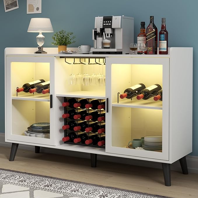 Loomie Wine Bar Cabinet with LED Light, Home Coffee Cabinet with Wine Rack and by LOOMIEDirect