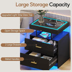 LED Nightstand Set 2 with Wireless Charging Station, Glass Top Smart Bedside - Image 5