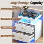 LED Nightstand Set 2 with Wireless Charging Station, Glass Top Smart Bedside - Image 6