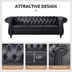 AVZEAR Chesterfield Leather Sofa 3 Seater Couch, Mid-Century Large Sofa Roll - Image 5