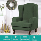 Turquoize Wingback Chair Covers 2 Piece Wing Chair Slipcover Stretch Slipcovers - Image 2
