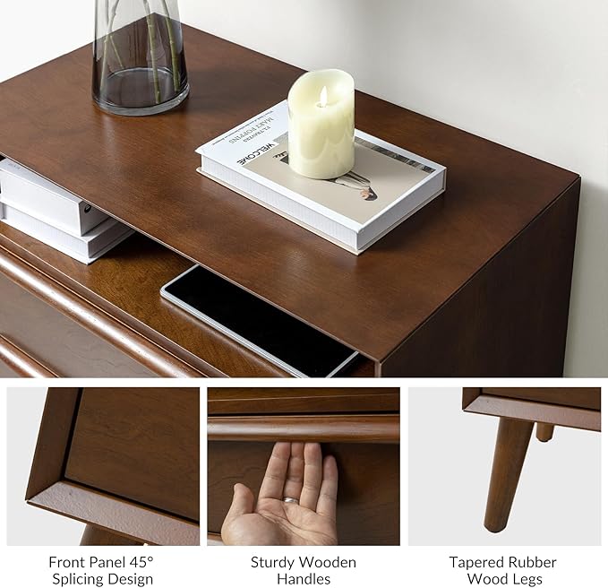 HULALA HOME End Table with Charging Station, Mid-Century Modern 2 Drawer and - Image 5