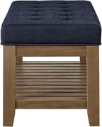 24KF Large Rectangular Upholstered Tufted Linen Fabric Ottoman Bench, Padded - Image 7