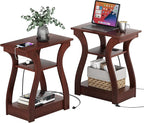 FROMJBEST End Tables Living Room Set of 2, Cherry End Table by FROMJBEST
