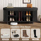 Oval Shoe Storage Bench with Padded Seat Cushion, 2-Tier Fluted Shoe Cabinet - Image 4