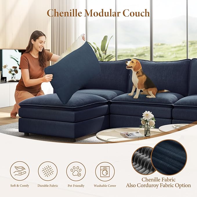 Vesgantti 108" Sectional Sleeper Sofa, 6-Seater Oversized Modular Cloud Couch - Image 6