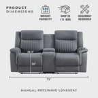 Lexicon Manual Double Reclining Loveseat, Polished Microfiber Manual Wall - Image 4