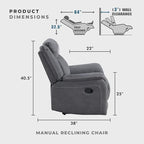 Lexicon Manual Recliner Chair, Polished Microfiber Reclining Sofa Chair - Image 2