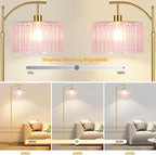 QIYIZM Pink Floor Lamp for Living Room, Mid Century Modern Brass Tall Lamp Boho - Image 2