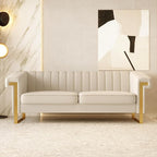 Mid-Century Modern Beige Velvet Sofa by yunqishiHOME