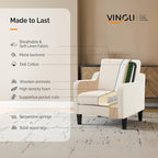 VINGLI Beige Accent Chairs for Living Room, Line Comfy Upholstered Chair Mid - Image 4