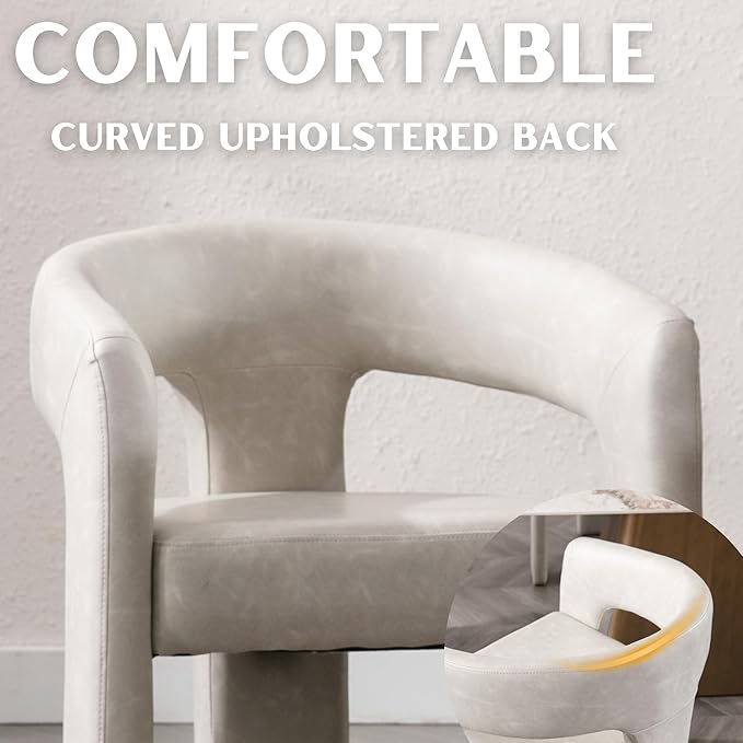 RIVOVA Modern Barrel Dining Chair Grey PU Leather Upholstered Accent Side Chair - Image 4