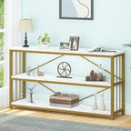 LVB White 3 Tier Console Table, Modern Faux Marble Gold Sofa Entryway Table - Image 8