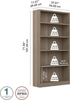 Bush Home Tall 5 Shelf Bookcase, 5 Tier Bookshelf Storage Cabinet - Image 3