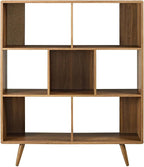 Modway Transmit Mid-Century Offset Cube Wood 7 tier Bookcase in Walnut - Image 4