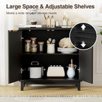 Fluted Cabinet with Storage, 2 Doors Sideboard Buffet, Mid Century Modern - Image 4