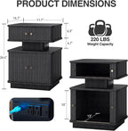 Black Nightstand with Charging Station and LED Light, Fluted Bedside Table with - Image 2