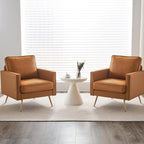 VINGLI PU Leather Accent Chair Brown Mid Century Modern Upholstered Sofa Chairs - Image 9