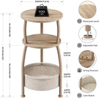 Small Side Table with Storage Basket, Space Saving Round End Table 3-Tier - Image 3
