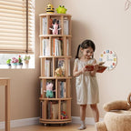Muwuele Solid Wood Rotating Bookshelf on Wheels, 5 Tier, Round Revolving - Image 3