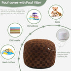 HIGOGOGO Round Stuffed Pouf Ottoman, Plaid Poufs - Image 3
