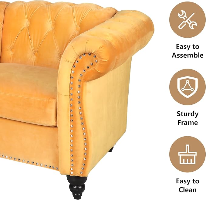 AVZEAR Chesterfield Loveseat, Modern Velvet Sofa Tufted Couch 2 Seater - Image 3