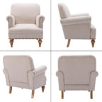 Beige Linen Fabric Accent Chair, Modern Farmhouse Upholstered Armchair - Image 9