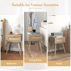 Giantex Boho Rattan Nightstand, Mid Century Wood Night Stands - Image 7