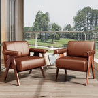 STHOUYN Brown Leather Accent Chairs Set of 2, Mid Century Modern Chair Set of 2 - Image 9