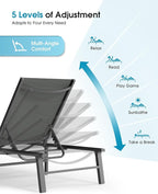 Ciokea Foldable Outdoor Lounge Chair Set of 2, No Assembly Aluminum Chaise - Image 7