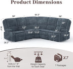 Yolsali Manual Reclining Sectional Sofa Set, 5 Seats Soft Fabric Recliner - Image 2