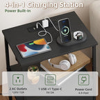 Somdot Black Nightstand with Charging Station and LED Light - Image 5