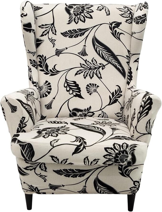 HAOYONG Wing Chair Slipcovers Printed Wingback Chair Covers 2 Pieces Wingback by HAOYONG