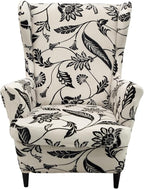 HAOYONG Wing Chair Slipcovers Printed Wingback Chair Covers 2 Pieces Wingback by HAOYONG