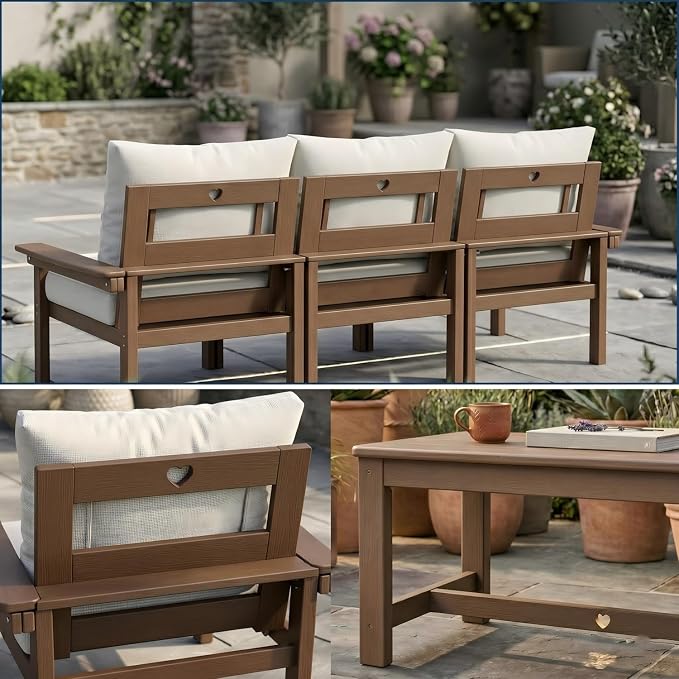 HDPE 3 Piece Patio Furniture Set, All-Weather Outdoor Couch Bistro Set - Image 9