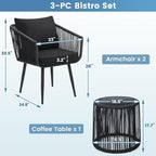 Kromax 3 Pieces Patio Rattan Bistro Conversation Set, Outdoor All-Weather - Image 5