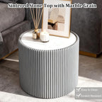 SSLine Round Drum Coffee Table Set of 2 Modern Sintered Stone Top Nesting - Image 8