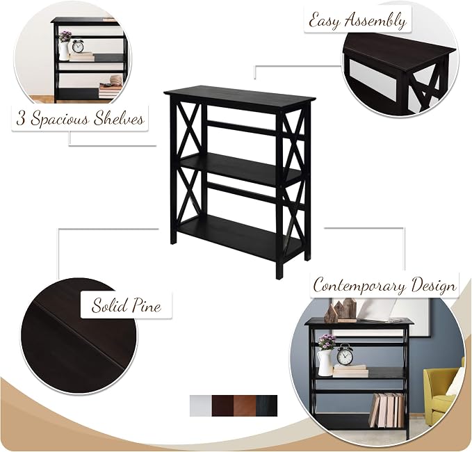 Casual Home Montego 3-Shelf Bookcase - Image 4